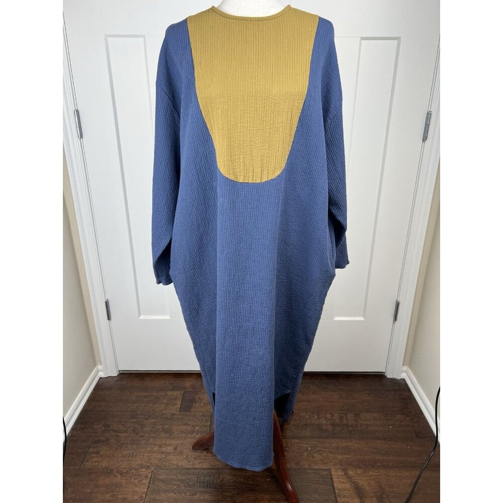 April Meets October November Dress One Size Navy Goldenrod Cotton Lagenlook USA